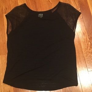 Black Short Sleeve with Patterned Shoulders